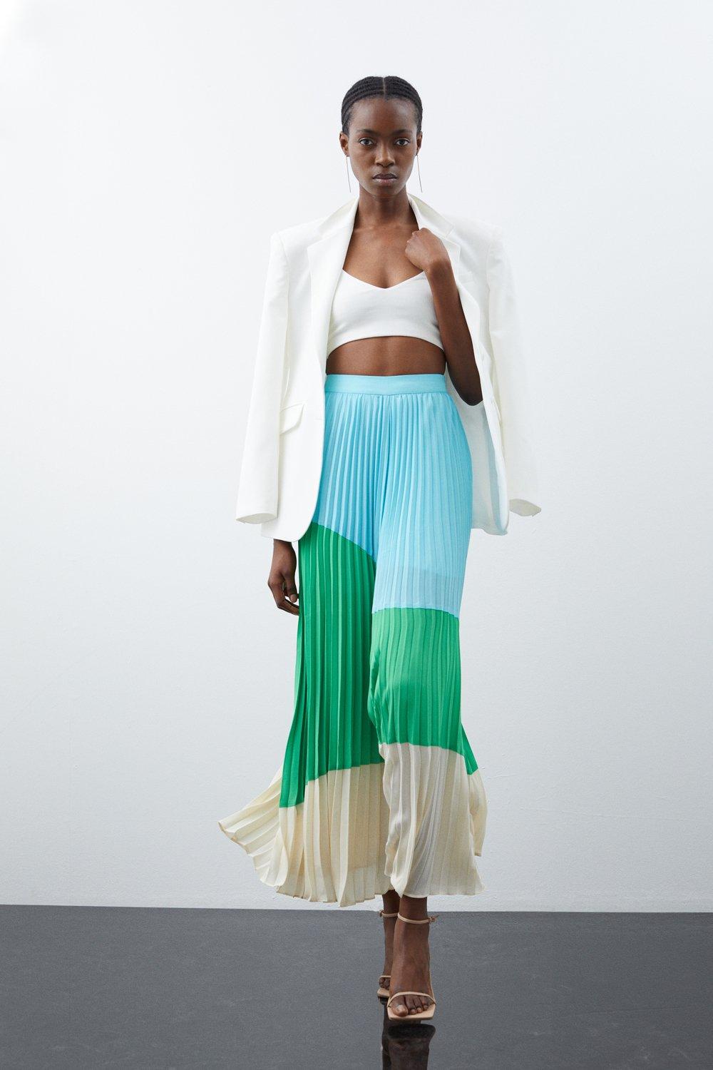 Color Block Pleated Woven Pants | Karen Millen